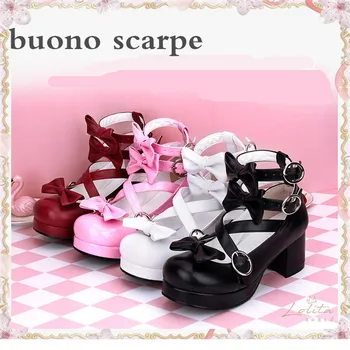 

New sweet lolita shoes high heel round head bow cute sister princess girls shoes