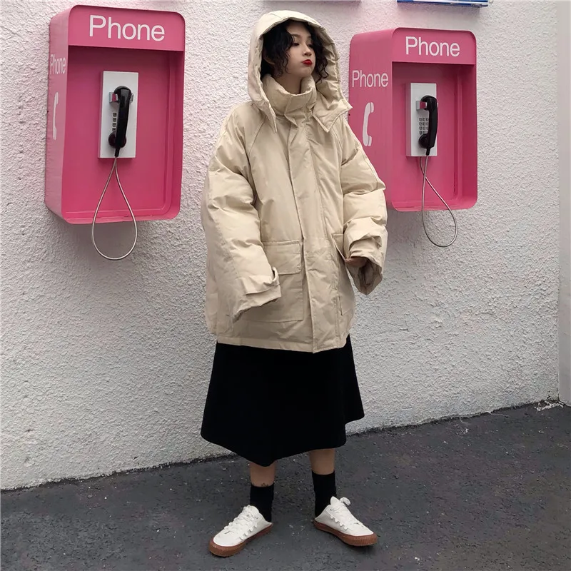 Ulzzang, свободный крой, весна и осень, с капюшоном, в студенческом стиле, BF, теплая, толстая, рабочая одежда, хлопок, пальто для студентов, женская мода