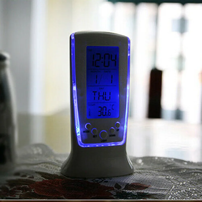 LED Digital Table Alarm Snooze Clock Night Light Thermometer Displayer OUJ99