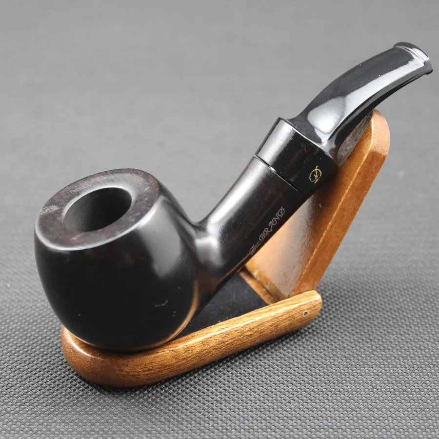 

High Quality Handmade Natural Ebony Wood Tobacco Smoking Pipe Wooden Smoke Pipe + Pouch + Holder/Stand +10X 9mm Pipe Filter 404