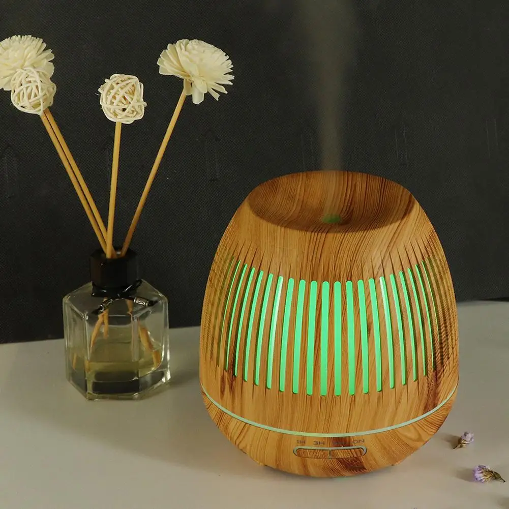 

GloryStar 400ML Humidifier Wood Grain Hallow Noctilucent Mini Humidifier Air Cleaner Aromatherapy Machine Remote Control