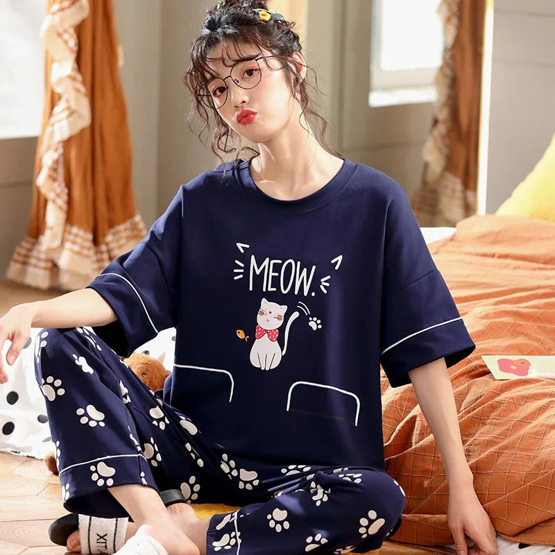 cute pjs Spring Women Pajamas Short Sleeve Pijama Female Pajama Set 5XL Pyjamas Cotton Pajamas For Women Sleepwear Homewear Sleep Lounge cute pajamas for women Pajama Sets