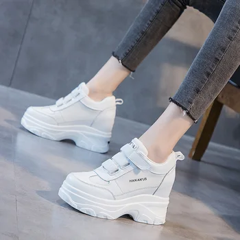 

Yiluan Fashion Women Leather Sneakers Flats Platforms Sneakers Spring Summer Casual Shoes Woman Round Flats Small White Shoes