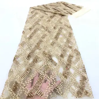 

Nigerian gold tulle sequins embroidery Lace Fabric 2019 High Quality African dry voile Lace Fabric for French Happy party
