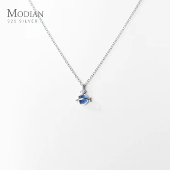

Modian Gradient Color Crystal Luxury 925 Sterling Silver Planet Pendant for Women Link Chain Necklace Fine Jewerly 2020 Design