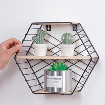 

Living Room Geometric Wall Hanging Holder Cast Iron Home Display Shelf Storage Rack Bedroom Double Layer Sundries Decoratve