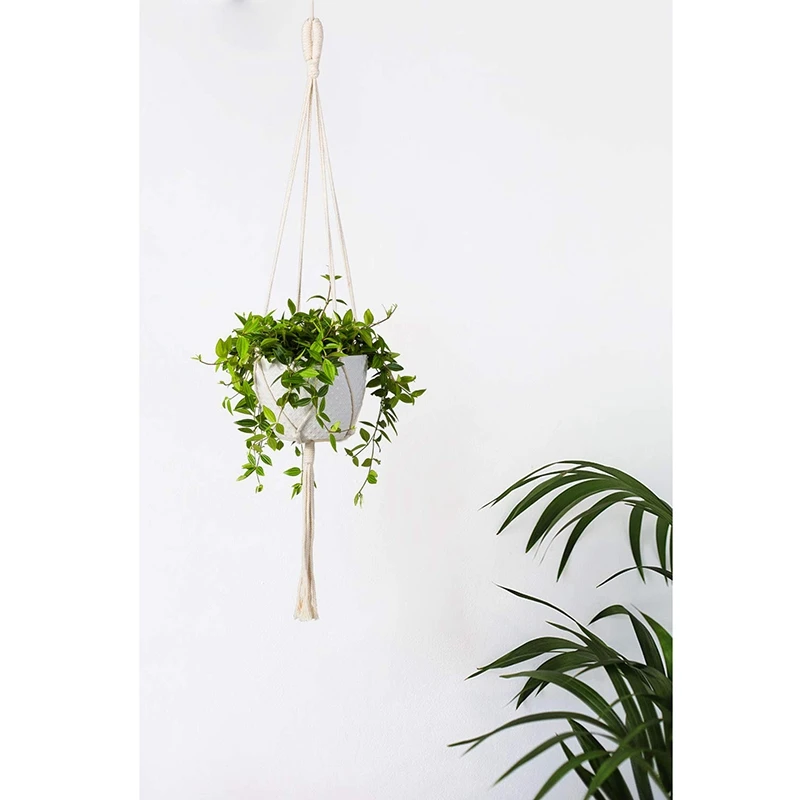 Macrame Plant Hanger 2Pcs Indoor Outdoor Wall Hanging Planter Basket- Cotton Rope Modern Boho Home Decor