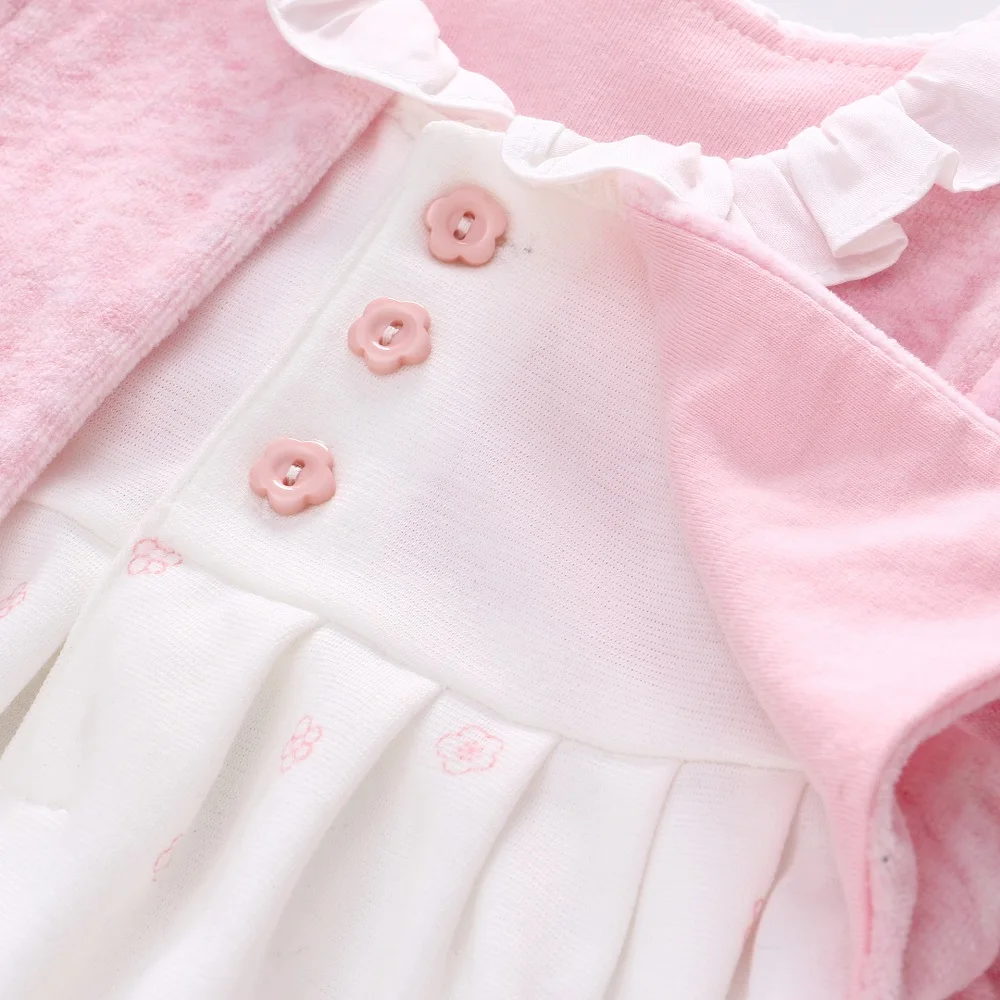 Baby Girl Dress baby girl clothes printed flower Spring autumn Lovely Pink Princess Dress Birthday dress 9M-3T