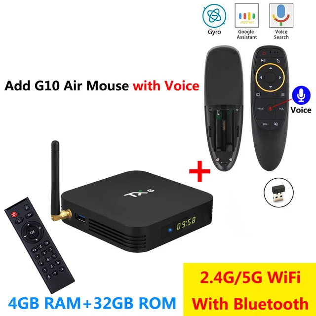 TX6 4 Гб ОЗУ 32 Гб 64 Гб ПЗУ Смарт Android 9,0 ТВ приставка Allwinner H6 медиаплеер 2,4G 5G Wifi Bluetooth 4,1 4K HD 2G 16G телеприставка - Цвет: 4GB32GB add G10