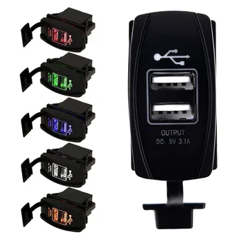 

Red/Blue/Green LED Waterproof Dual USB Car Charger DC 12V 24V Universal Charge Socket Power Adapter Hot Sale
