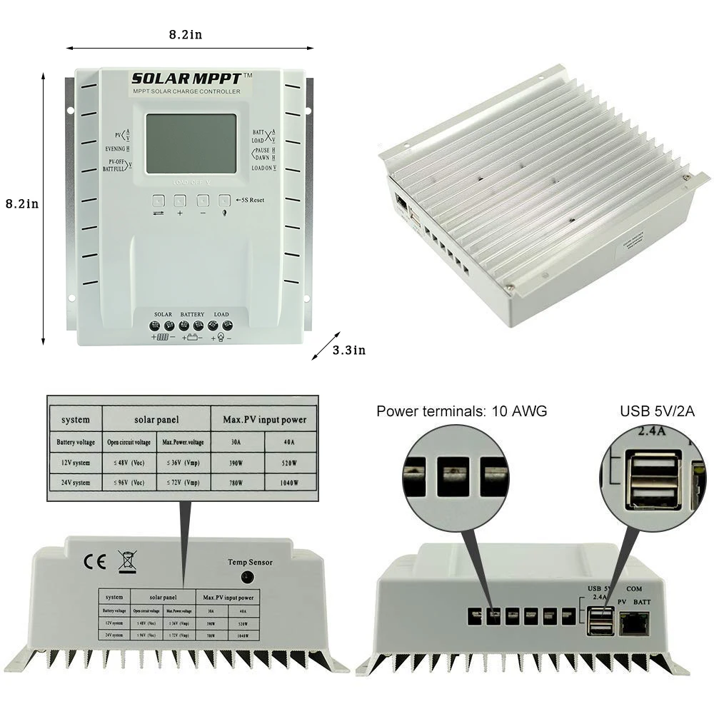 PowMr 40A 60A MPPT Солнечный Контроллер заряда 12 в 24 в авто для Макс. 100 в солнечная панель Вход двойной USB выход ЖК Солнечный регулятор