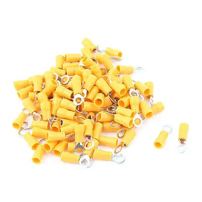 

100 Pcs 2-4S Insulated Wire Connector Ring Crimp Terminal Yellow 16-14AWG