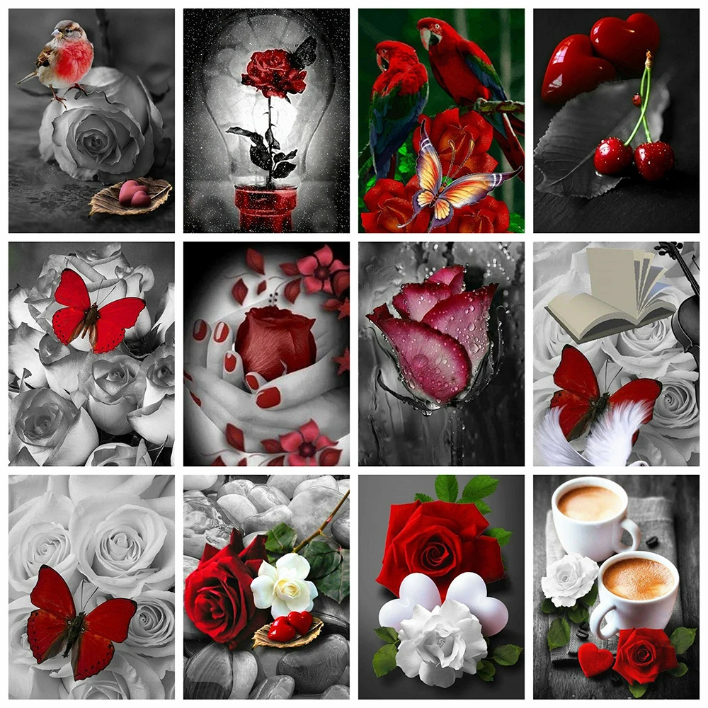 Huacan 5d Diamond Painting Full Square Flower Diamond Embroidery Sale Roses Mosaic Picture Of Rhinestone Home Decor Gift