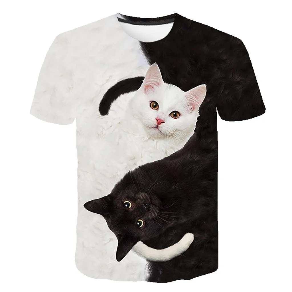 2021 Cool Fashion T Shirt For Men And Women Lovely Two Cats Print 3D T-Shirts Summer Short Sleeve T Shirts Male T Shirts XXS-6XL