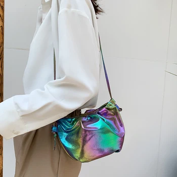 

S.IKRR Colorful Women Cloud Bag PU Leather Shoulder Bags Pleated Dumplings Bag Fashion Ladies Portable Handbag Messenger Bag