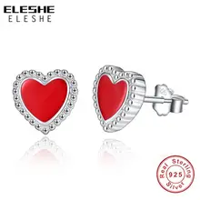 ELESHE Fans Seckill милые красные эмалированные серьги-гвоздики в форме сердца для женщин, 925 пробы серебряные серьги, кубический циркон, модное ювелирное изделие