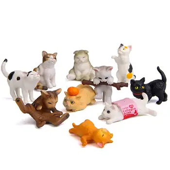 

10Pcs Mini Realistic Cat Figurine Sculpture PVC Toy Dollhouse Garden Ornaments Home Cartoon statue Car Decorative articles