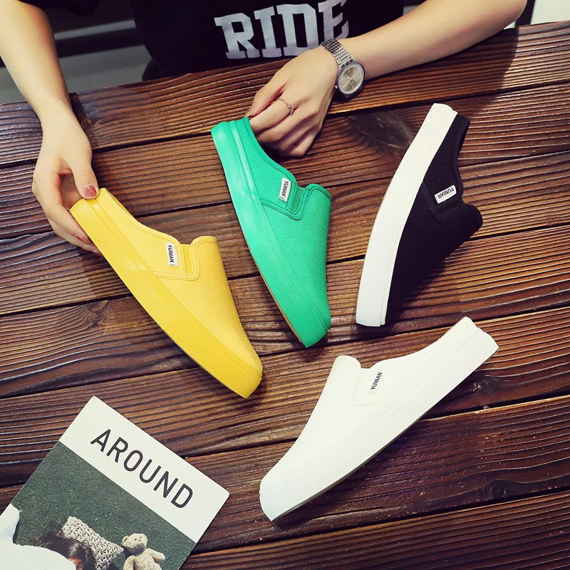 New Spring Summer  Canvas Shoes Half Slippers Casual Flat Shoes Youth High Quality Latex Insole Women Sneakers Zapatillas Mujer