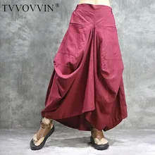 TVVOVVIN, словесная инди-фолк-стиль, складка, полубоди, юбка, лето, осень, маятниковая, неровная, льняная, бутон, юбка ZX440