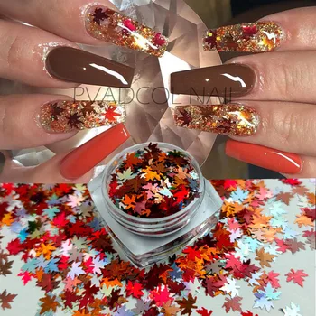 

Maple Leaf Nail Art Sequins Laser Holographic Glitter Flakes Red Gold Autumn Fall Leaves Nails Tips Manicure Decorations