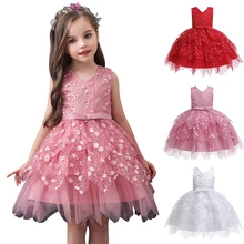 Нарядное свадебное платье принцессы для маленьких детей торжественное праздничное платье с цветочной вышивкой для девочек; детская одежда с юбкой-пачкой От 1 до 5 лет; Детский костюм; D20