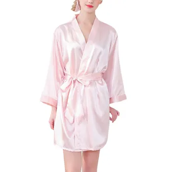 

Women Loose Silk Short Sleepwear Section Thin Cardigan Straps Printed Sleeves Robes