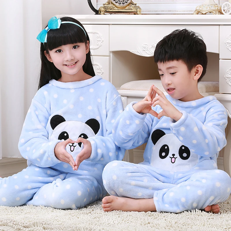 Коллекция года, зимние детские пижамные комплекты теплая фланелевая одежда для сна для девочек детский Пижамный костюм из кораллового флиса с рисунком Милая Пижама для мальчиков - Цвет: R H lan xiong mao