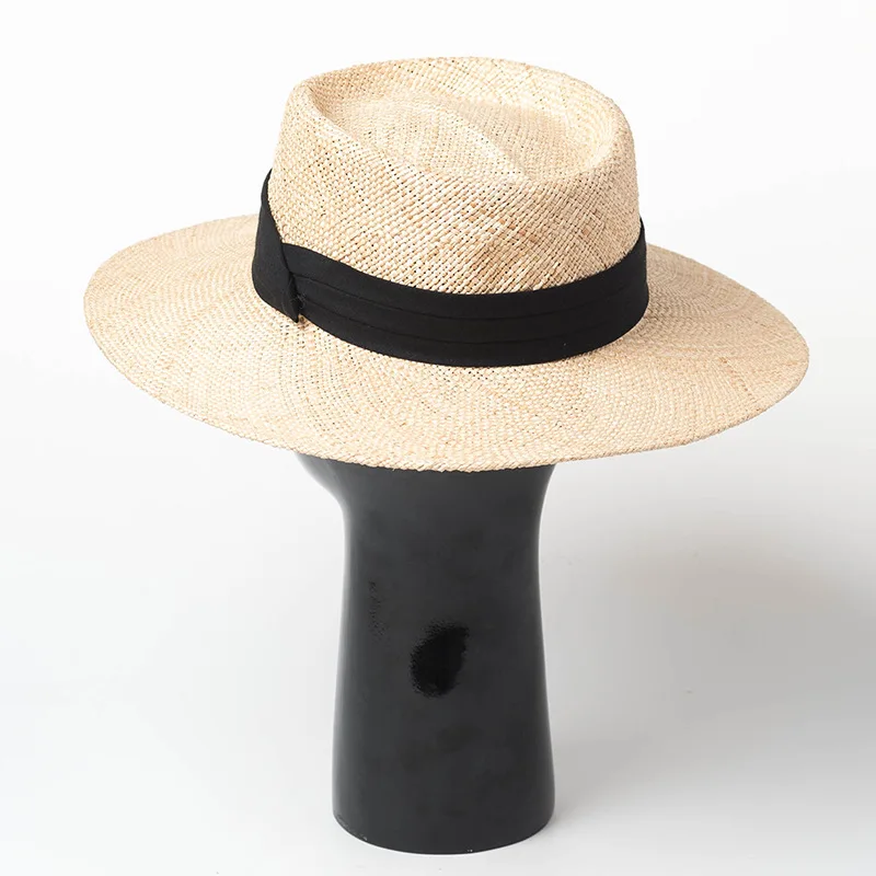 01909-HH7310A летняя ручная работа тонкая рафия трава шляпа Fedora для мужчин женщин досуг Панама шляпа