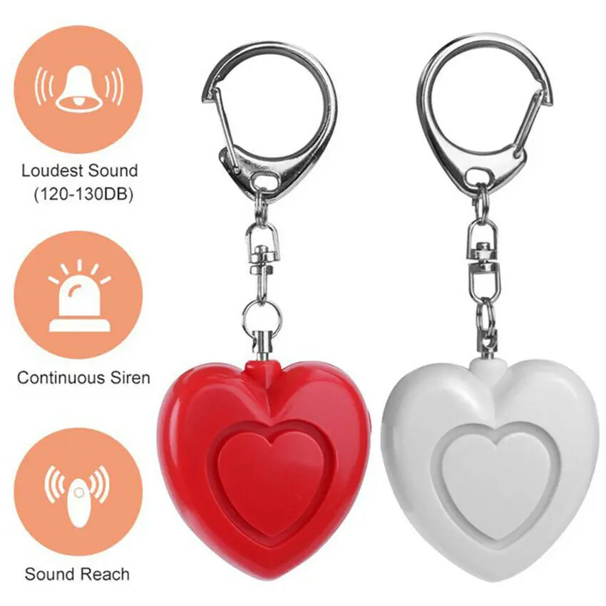 LLavero de emergencia con luz LED, pequeño llavero de seguridad Personal de 130DB, alerta de Panic fuerte, autodefensa, forma de corazón