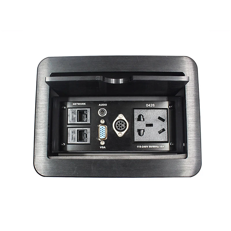

Slide Up Hidden Multimedia Desktop Power Socket Information Panel AC Socket Network 3.5mm Audio VGA Microphone socket
