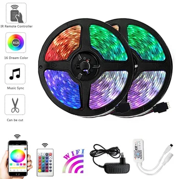 

WiFi RGB LED strip light Waterproof SMD 5050 2835 DC 12V led tiras diode flexible ribbon contoller+plug led strip 5M 10M 15M