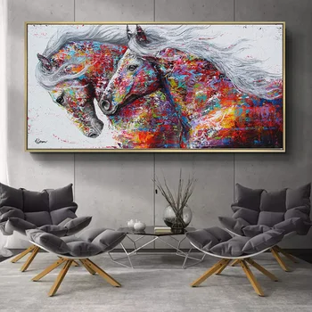 

Abstract Animal Wall Art Poster and Prints Running Horses Oil Painting on Canvas Handmade HD Pictures for Modern Art Home Decor