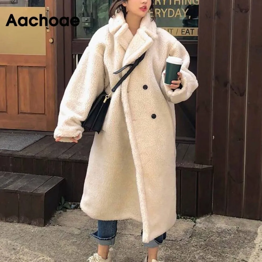 Aachoae зима 2020 женское однотонное пальто из меха ягне...