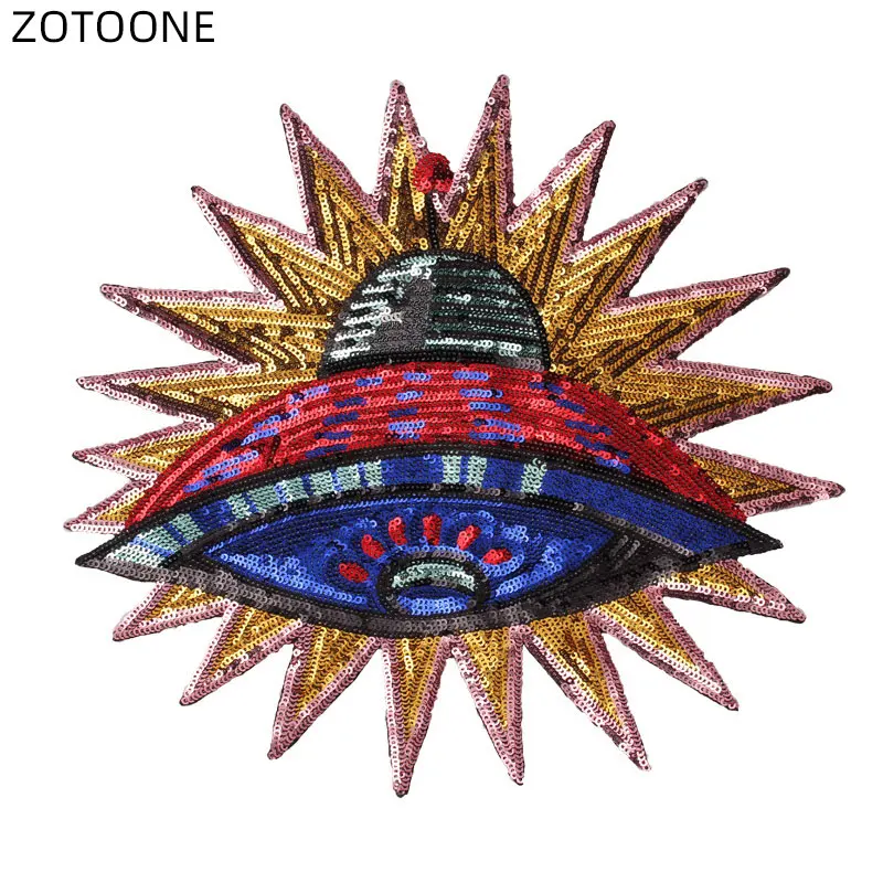 ZOTOONE ШИТЬЕ ПАТЧ большой блестками планеты корабль тканевая наклейка железо на