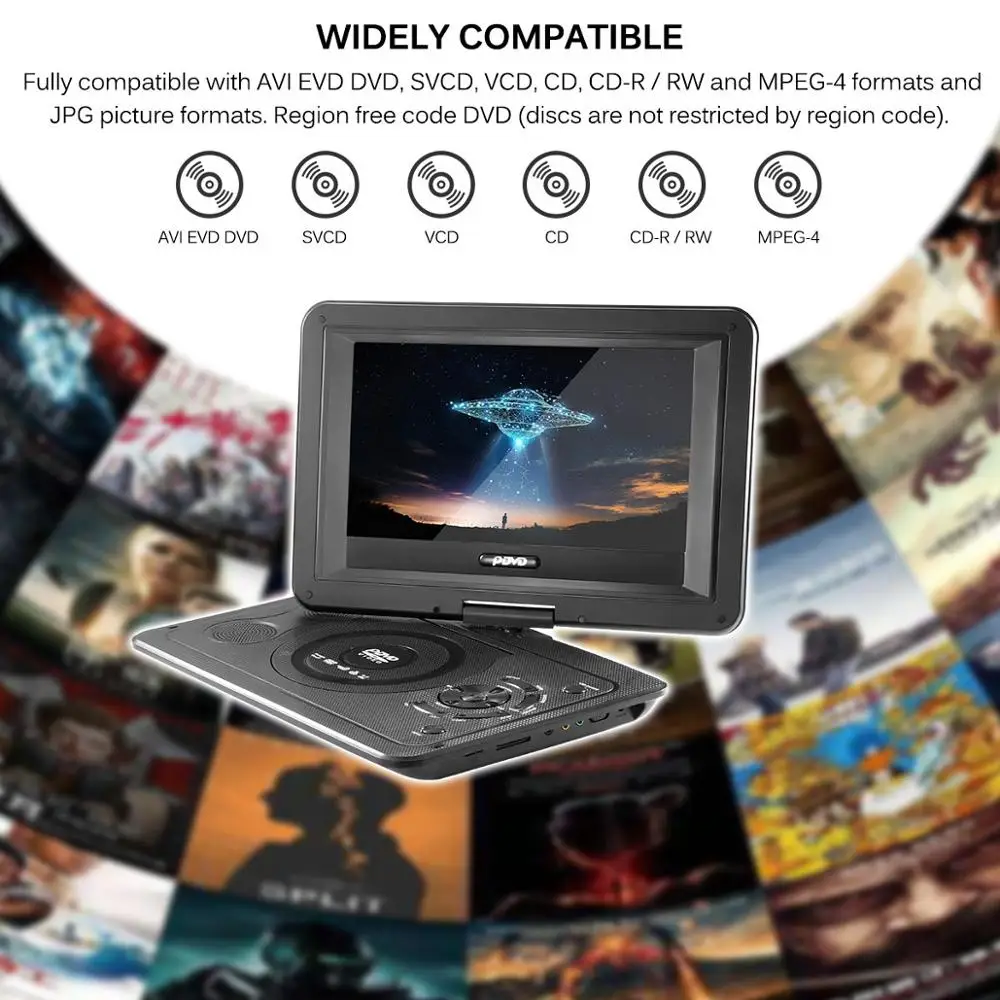 Powstro 13 9 дюймов 110 240 В HD TV Портативный dvd плеер 800*480 разрешение 16:9 ЖК экран для ЕС Plug