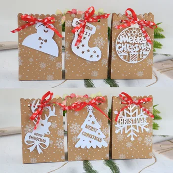 

24pcs/lot Kraft Paper Portable Christmas Gift Box Party Favor Holders Goody Candy Box Cookie Boxes for Party Christmas Home