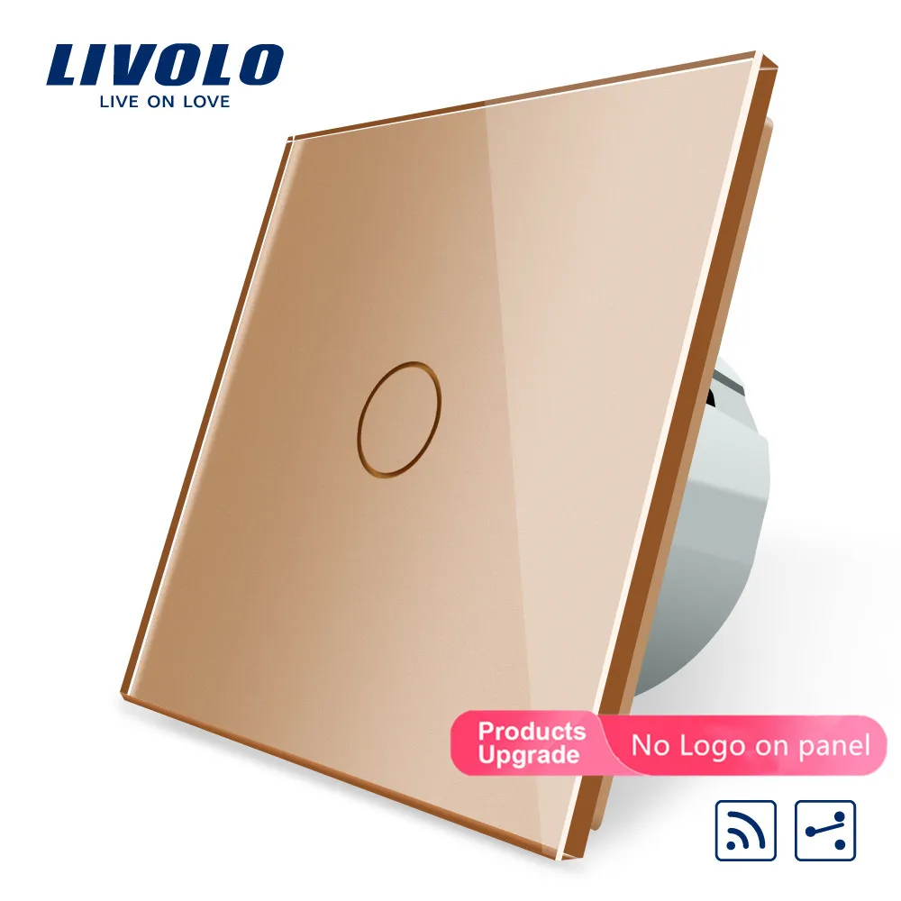 Gold-No logo Livolo/Стандартный Беспроводной переключатель 1Gang 2 Way, AC 220~ 250 V, с пультом дистанционного управления Функция, C701SR-1/2/3/5, без пульта дистанционного управления, без логотипа - Цвет: Gold-No logo