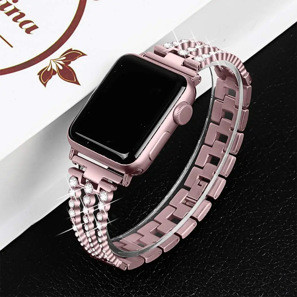 Ремешок из нержавеющей стали для Apple Watch 38 мм 42 мм 40 мм 44 мм Женский бриллиантовый ремешок для Apple Watch Series 5 4 3 2 1 браслет