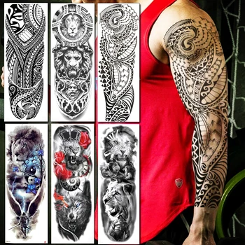 Baofli – autocollant de tatouage temporaire pour hommes et femmes, Long Totem noir, Art corporel, étanche, maquillage