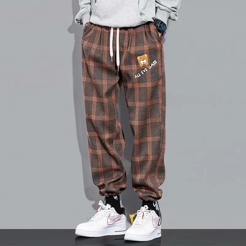 

Streetwear Blue Plaid Pants Men Joggers 2022 Mens Straight Harem Pants Men Drawstring Korean Hip Hop Trousers Sweatpants
