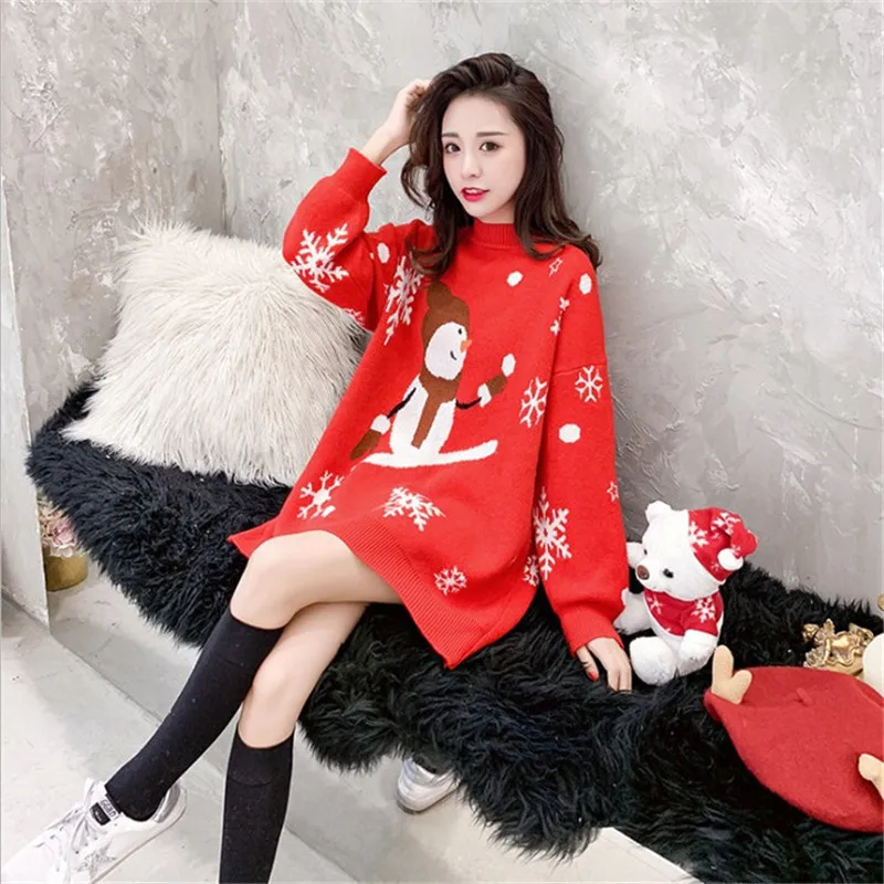 Red Christmas pullover autumn and winter sweater female snowman 2021 new Korean student snowflake | Женская одежда