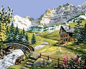 

Unframe diy oil picture oil paintings by numbers figure painting paint by number for home decor 5065cm mountain and bridge