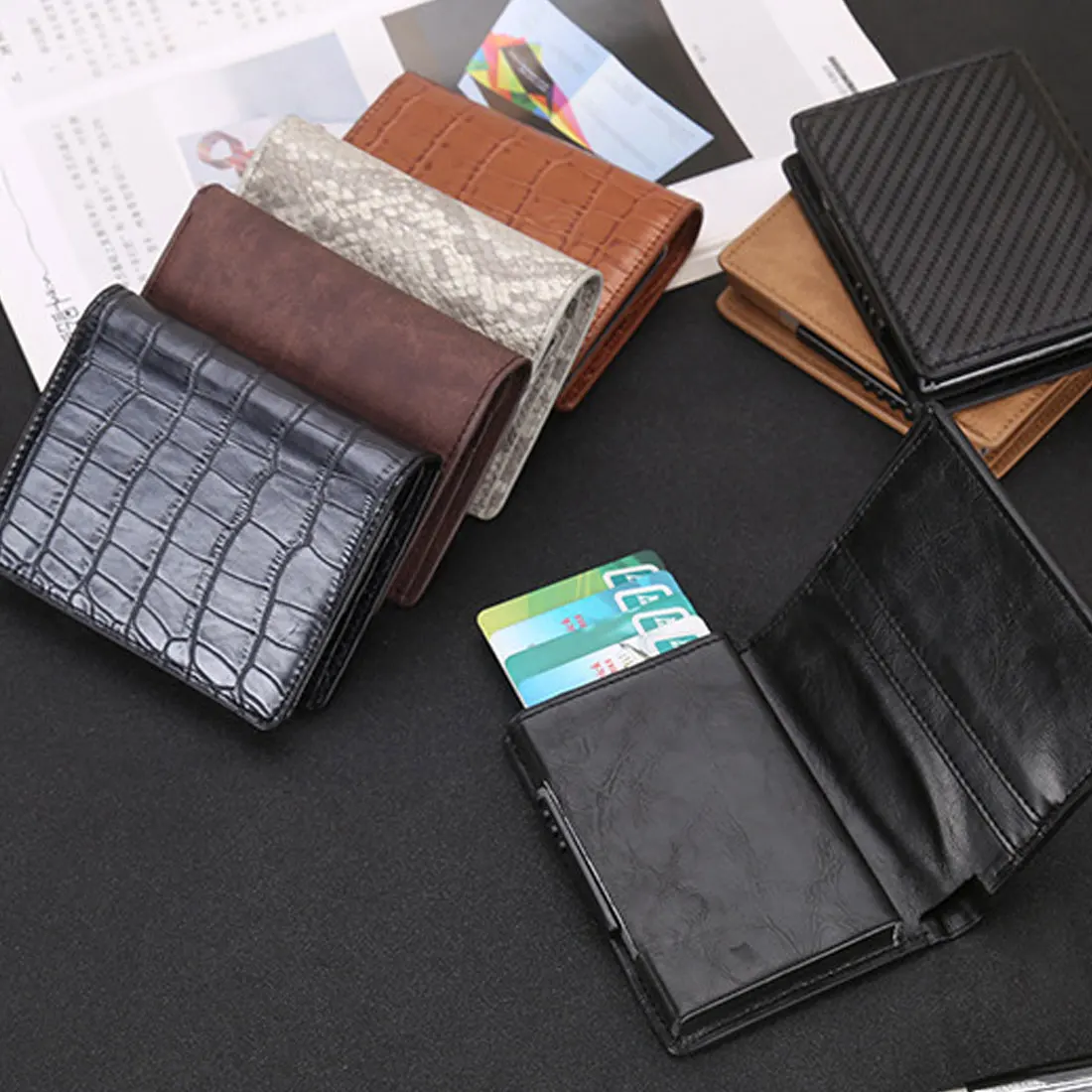 Hasp мужской держатель для кредитных карт RFID Блокировка PU кожа Автоматический Бизнес ID держатель карты Алюминий Металл мужской кошелек-сумочка для карт