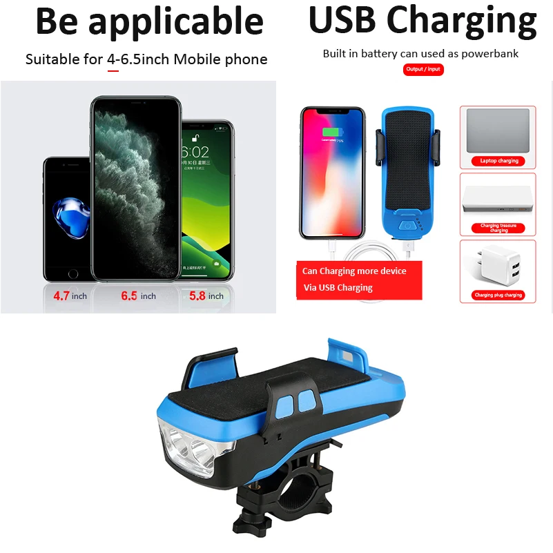 4 в 1 велосипедный держатель для телефона зарядного устройства Power Bank Charger фара
