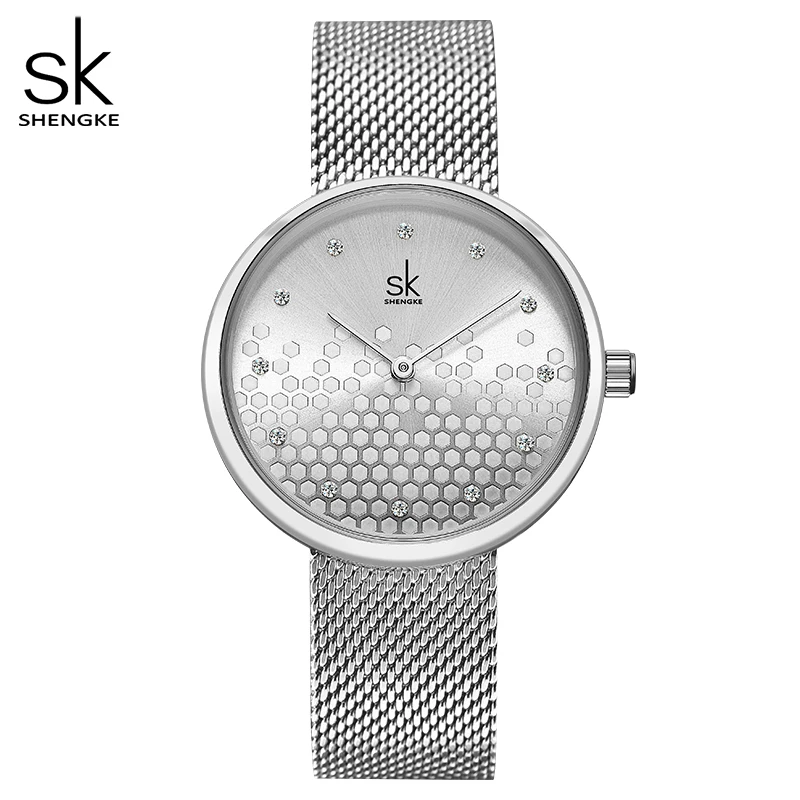 Reloj de pulsera de Mujer Shengke часы, наручные часы с механизмом, de cuarzo de lujo Relogio feminino de oro para Mujer Reloj de cuarzo Reloj Mujer SK para Mujer Отн - Цвет: SILVER