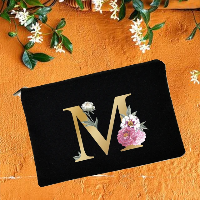 Bridesmaid Makeup Bags Floral Alphabet Print Cosmetic Case Bridal Party Make Up Pouch Necessaries Lady Tote Purse Wedding Gifts W05721-TBBK-D