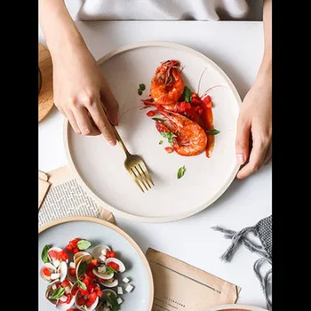 

Beijing Cherry northern Europe ceramic plate deep plate shallow plate household creative dish baking plate Western steak plate p