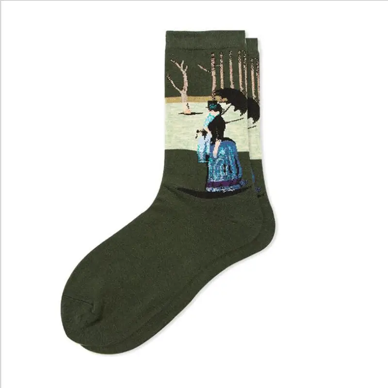 Горячая Звездная ночь Осень Зима Ретро Женская индивидуальность Искусство Ван Гог Фреска всемирно известная живопись мужские носки масло Смешные забавные носки