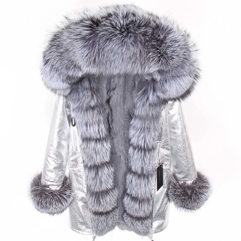 Natural fox fur collar Real Rabbit Fur Liner Long Parka Winter Warm Jacket Women casual slim outerwear Real Fur Coat
