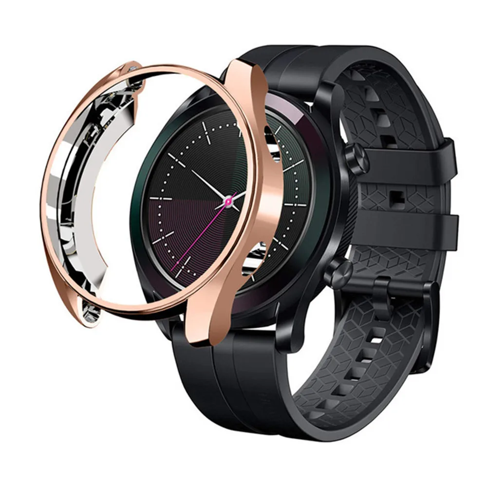 rose gold Чехол для часов huawei GT 42 мм элегантный покрытием ТПУ Мягкий противоударный защитный чехол, защитная крышка рукава против царапин защитная рамка - Цвет: rose gold